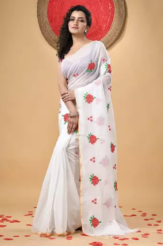 Floral embroidered zari saree