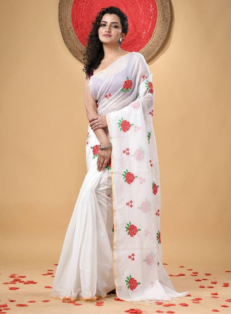 Floral embroidered zari saree