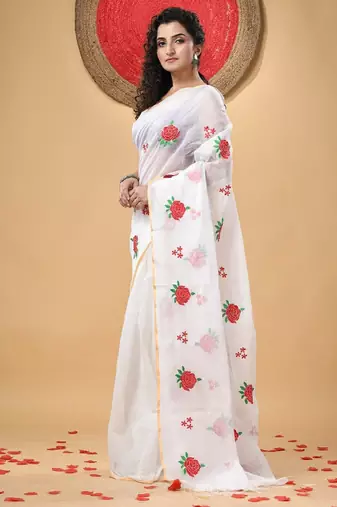 Floral embroidered zari saree