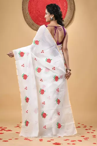 Floral embroidered zari saree