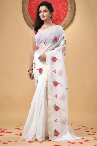 Floral embroidered zari saree