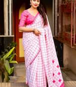 Checked pure linen saree