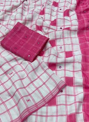 Checked pure linen saree 4