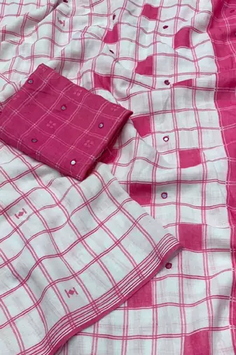Checked pure linen saree