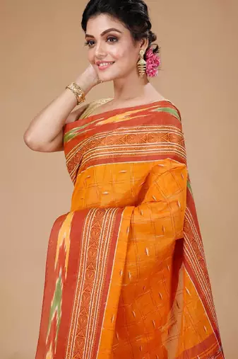 Ikkat woven design pure cotton taant saree