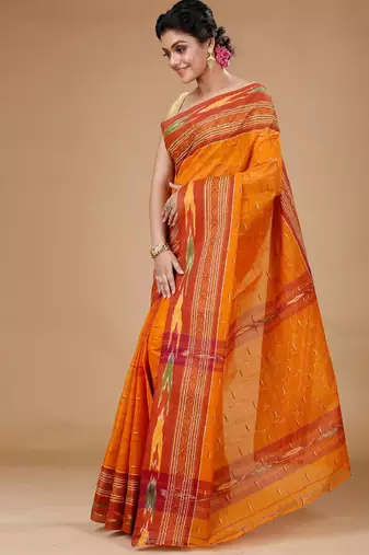 Ikkat woven design pure cotton taant saree
