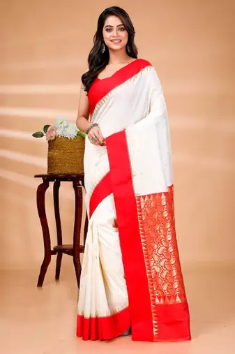 Geometric woven design zari pure cotton kanjeevaram saree