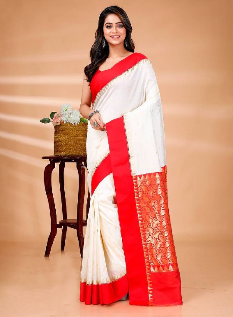 Geometric woven design zari pure cotton kanjeevaram saree