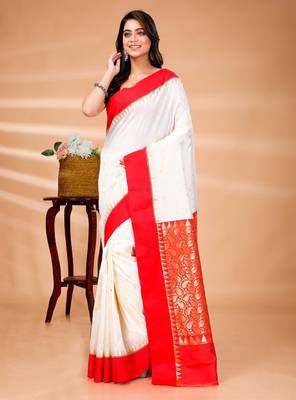 Geometric woven design zari pure cotton kanjeevaram saree 2
