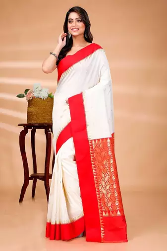Geometric woven design zari pure cotton kanjeevaram saree