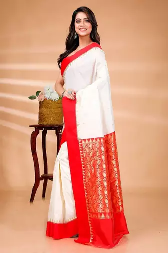Geometric woven design zari pure cotton kanjeevaram saree