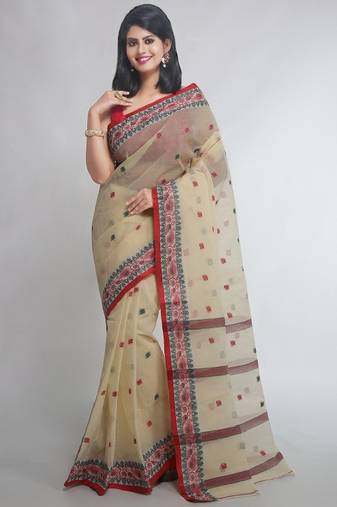 Woven pure cotton taant saree