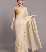 White & gold-toned ethnic motifs zari saree