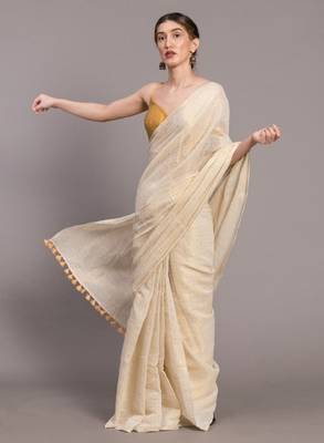 White & gold-toned ethnic motifs zari saree 2