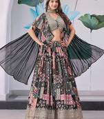 BLACK CHINNON SILK DIGITAL PRINT & ZARI DORI EMBROIDERED STITCHED LEHENGA CHOLI