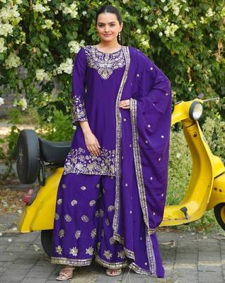 purple  palazzo suit with sequence work for women 1
