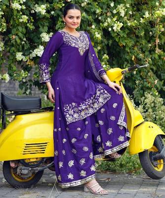 purple  palazzo suit with sequence work for women 2