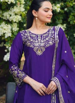 purple  palazzo suit with sequence work for women 3