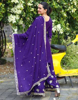 purple  palazzo suit with sequence work for women 4