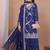  navy blue silk blend  embroidery party wear suit for women's