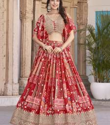RED CHINNON SILK DIGITAL PRINT & ZARI DORI EMBROIDERED STITCHED LEHENGA CHOLI