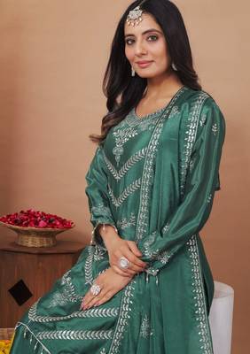 sea green  readymade palazzo suit for women's 3