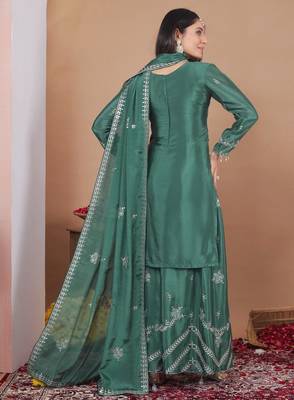 sea green  readymade palazzo suit for women's 4