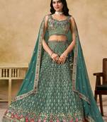 TURQUOISE SEQUINS & THREAD EMBROIDERED GEORGETTE STITCHED LEHENGA CHOLI
