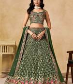 GREEN SEQUINS & THREAD EMBROIDERED GEORGETTE STITCHED LEHENGA CHOLI