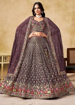 LIGHT PURPLE SEQUINS & THREAD EMBROIDERED GEORGETTE STITCHED LEHENGA CHOLI 1