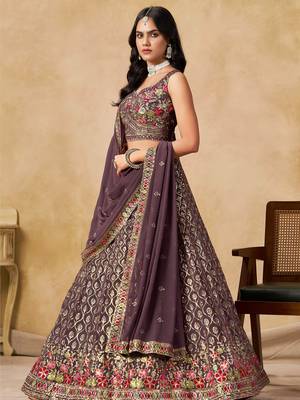 LIGHT PURPLE SEQUINS & THREAD EMBROIDERED GEORGETTE STITCHED LEHENGA CHOLI 2