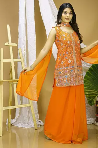 traditional orange georgette embroidered salwar suit for wedding