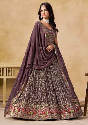 LIGHT PURPLE SEQUINS & THREAD EMBROIDERED GEORGETTE STITCHED LEHENGA CHOLI 3