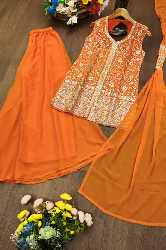 traditional orange georgette embroidered salwar suit for wedding