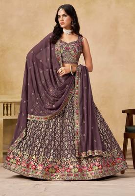 LIGHT PURPLE SEQUINS & THREAD EMBROIDERED GEORGETTE STITCHED LEHENGA CHOLI 5