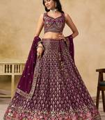 MAROON SEQUINS & THREAD EMBROIDERED GEORGETTE STITCHED LEHENGA CHOLI