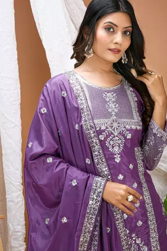 purple natural crepe heavy embroidered salwar suit with dupatta for women's