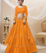 YELLOW LEHRIYA PRINTED WITH LACE ALL OVER GEORGETTE NAVRATRI STITCHED LEHENGA CHOLI