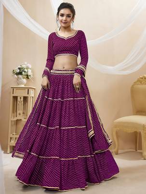 PURPLE LEHRIYA PRINTED WITH LACE ALL OVER GEORGETTE NAVRATRI STITCHED LEHENGA CHOLI 1