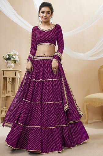 PURPLE LEHRIYA PRINTED WITH LACE ALL OVER GEORGETTE NAVRATRI STITCHED LEHENGA CHOLI