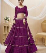 PURPLE LEHRIYA PRINTED WITH LACE ALL OVER GEORGETTE NAVRATRI STITCHED LEHENGA CHOLI