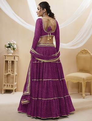 PURPLE LEHRIYA PRINTED WITH LACE ALL OVER GEORGETTE NAVRATRI STITCHED LEHENGA CHOLI 2