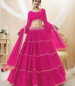 RANI PINK LEHRIYA PRINTED WITH LACE ALL OVER GEORGETTE NAVRATRI STITCHED LEHENGA CHOLI