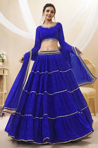 BLUE LEHRIYA PRINTED WITH LACE ALL OVER GEORGETTE NAVRATRI STITCHED LEHENGA CHOLI