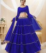 BLUE LEHRIYA PRINTED WITH LACE ALL OVER GEORGETTE NAVRATRI STITCHED LEHENGA CHOLI