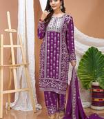 women's stylish purple faux georgette embroidered palazzo suit with dupatta 