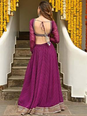 PURPLE ZARI & CODING LACE WORK WITH LEHERIYA PRINTED GEORGETTE NAVRATRI STITCHED LEHENGA CHOLI 3