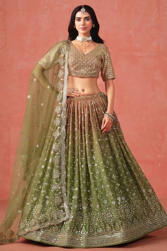 MEHENDI GEORGETTE SEQUINS & ZARI EMBROIDERED STITCHED LEHENGA CHOLI