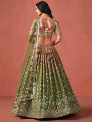 MEHENDI GEORGETTE SEQUINS & ZARI EMBROIDERED STITCHED LEHENGA CHOLI 4