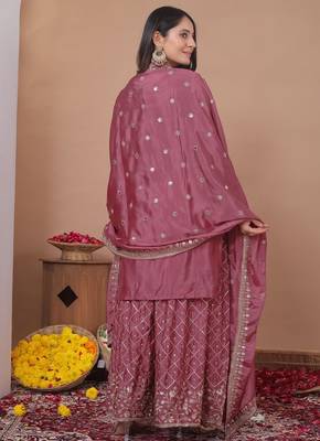 onion pink silk blend  sequin embroidered sharara suit for women's 5